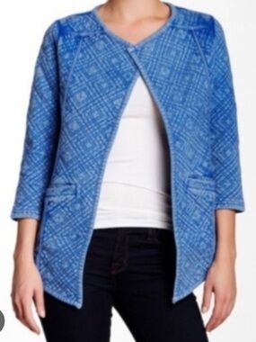 LUCKY BRAND Blue Denim Quilted Open Front Jacket